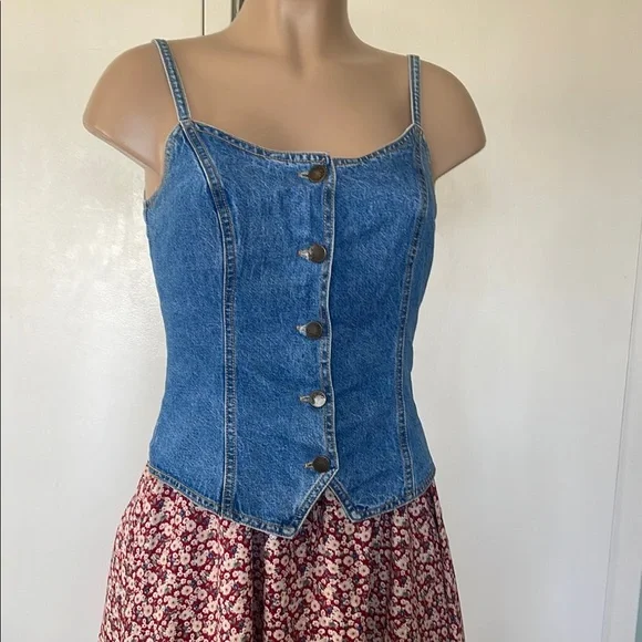 PARIS BLUES Originals, ๐ Vintage Denim Button-Up Corset Top sz 5 Womens DRESS - Picture 1 of 16